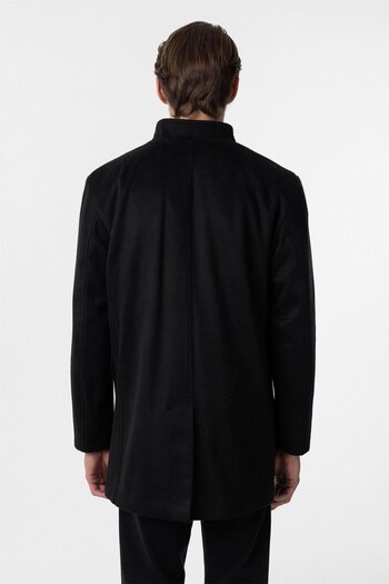 SÜVARİ Loose Cut High Collar Plain Black Men's Coat