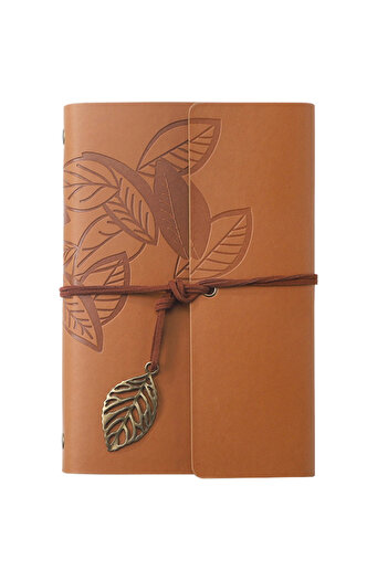 Coverzone Vintage Leaf Motif Pu Leather Notebook–80 Pages Unlined Journal,18.5X12.5 Cm,Travel Notebook