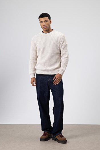 VAMOSCLO Crew Neck Oversize Knitwear Sweater Stone