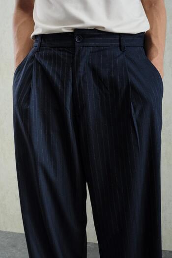 GIESTO Plied Striped Classic Navy Blue Pants