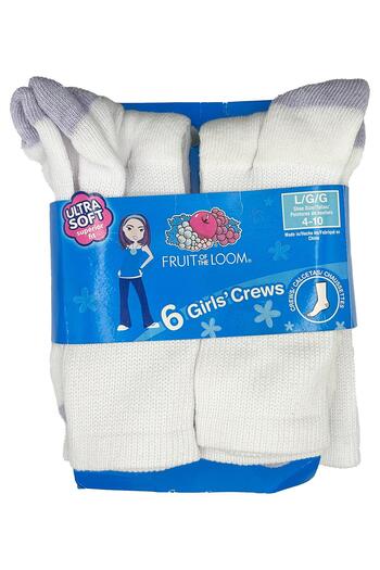 Fruit of the loom Girls Crews Socks 6 Pack (L)
