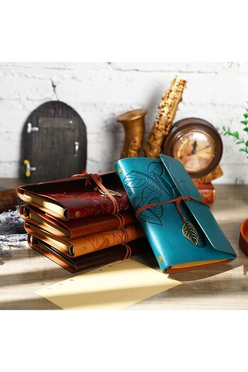 Coverzone Vintage Leaf Motif Pu Leather Notebook–80 Pages Unlined Journal,14.5X10.5 Cm,Travel Notebook