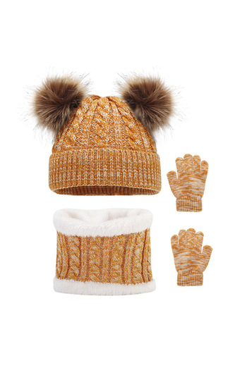 Tessero Set of hat, fur scarf and warm gloves for children, knitted model, 2-6 years, unisex, Tess