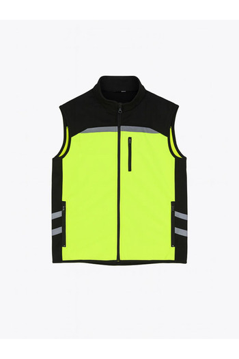 Çamdalı İş Elbiseleri Softshell Work Vest with 3 Pockets, Standing Collar, Black Combined with Neon Yellow
