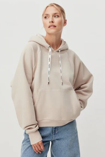 VAGGON Women's Beige Kangaroo Pocket Oversize Hooded Sweatshirt Vs01282
