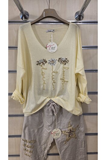 Park Moda Blouse Floral Sequin V-Neck