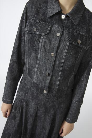 Zühre Shirt collar buttoned jacket skirt black two-piece set tk-1705