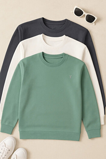 COMBİNE MİCHAİL Men's Basic Comfortable Casual Loose 3-Piece Sweatshirt