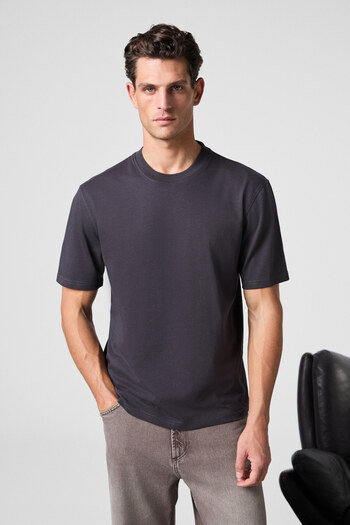GRIMELANGE Solo Men's 100% Organic Cotton Thick Textured Comfort Fit Crew Neck Smoked T-Shirt