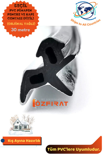 ÖZFIRAT PVC YAPI Seçil Kar-01 Pvc Door and Window Seal Strip – Rubber Oiled, Compatible with All Windows-30 Mt-Grey-Black