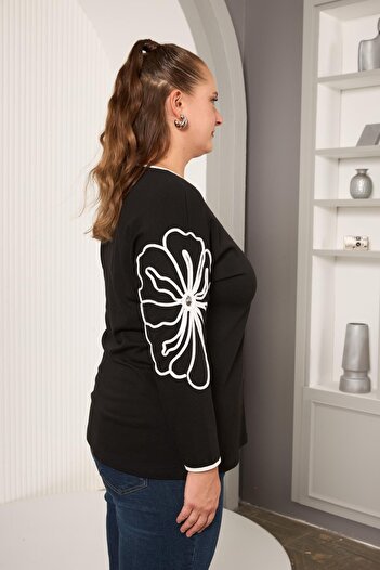 RMG Striped Floral Pattern Plus Size Blouse