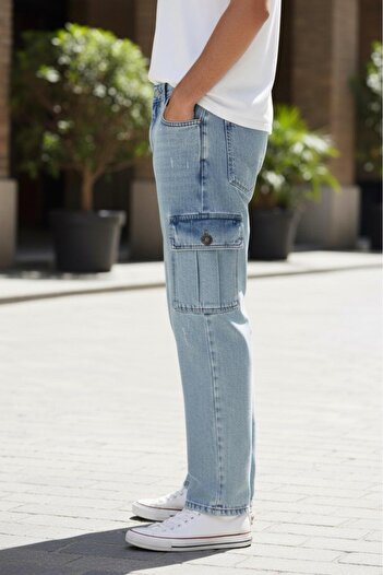 Oksit Prf 011 Distressed Commando Baggy Fit Jeans Cargo Pants