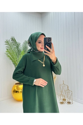 Buklemoda Collar Detail Knitwear Dress Green