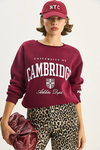 Bianco Lucci Women's Crew Neck Printed Three Thread Raised Basic Sweatshirt 6067 60283619