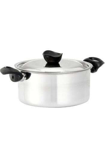 Golden Crown Set of 4 aluminum pots with plastic handles, 20/24/26/28 cm, a 22 cm frying pan with plastic handles, and a roasting rack
