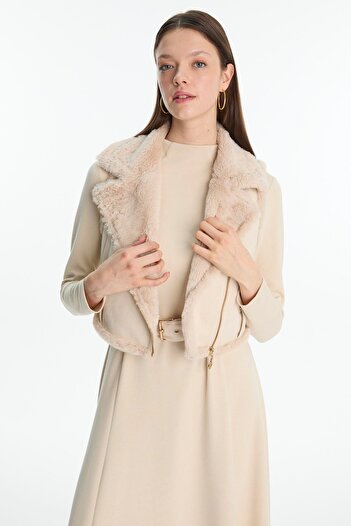 Zühre Plush Detailed Dress Vest Vanilla Suit Tk-1653