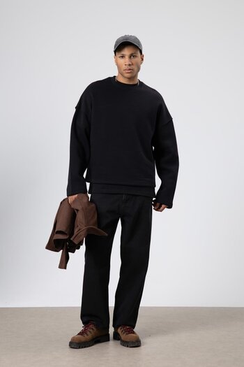 VAMOSCLO Boxy Fit Basic Sweatshirt Black