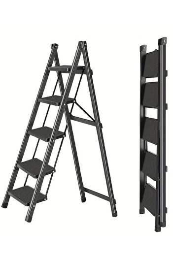 Cady One 5 Step Folding Ladder with Wide Non-Slip Pedal, Portable Lightweight Heavy Duty Durable Steel Ladder