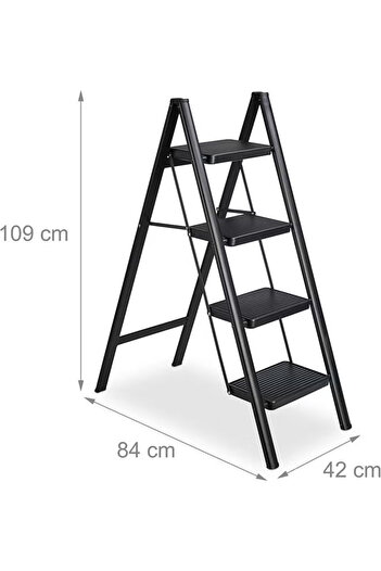 Cady One 4 Step Portable Folding Ladder with Extra Wide Non-Slip Heavy Duty Steel Pedal and Hand Grip