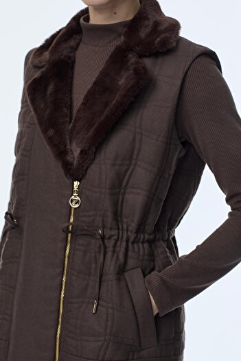 Zühre Plush Collar Lace Detail Triple Combination Brown Suit Tk-1655