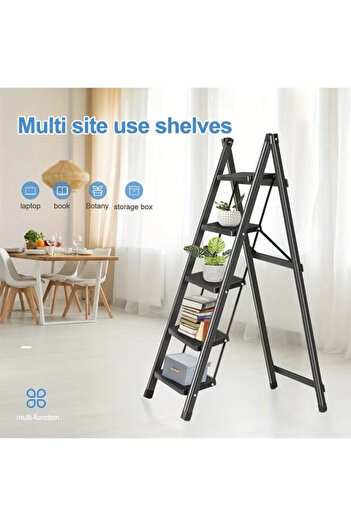 Cady One 5 Step Folding Ladder with Wide Non-Slip Pedal, Portable Lightweight Heavy Duty Durable Steel Ladder