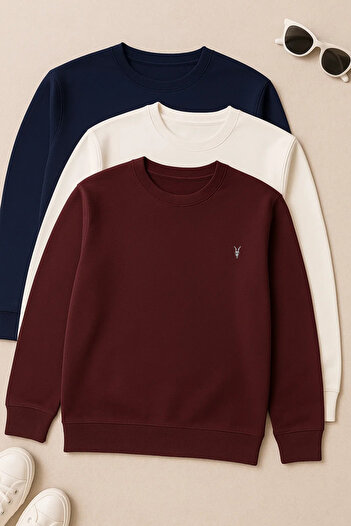 COMBİNE MİCHAİL Men's Basic Comfortable Casual Loose 3-Piece Sweatshirt