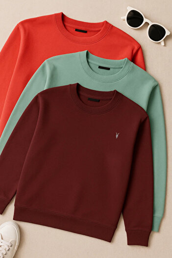 COMBİNE MİCHAİL Men's Basic Comfortable Casual Loose 3-Piece Sweatshirt