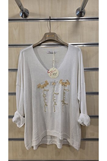 Park Moda Blouse Floral Sequin V-Neck
