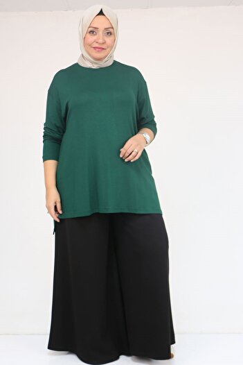 Eslina 58119 Plus Size Strawberry Tunic with Side Slits - Emerald