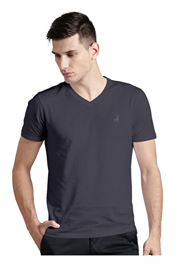 LAUREN SMITH Men’s Premium Textured Cotton Lycra V Neck T-Shirt with High Definition Logo - Luxury Casual Tee