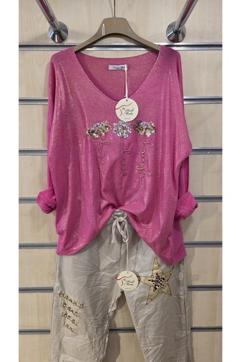 Park Moda Blouse Floral Sequin V-Neck