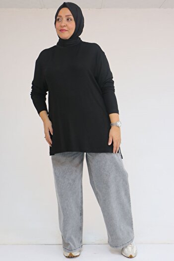 Eslina 58119 Plus Size Strawberry Tunic with Side Slits - Black
