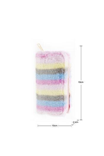 Tessero Women's rectangular wallet with fluffy fur, multiple compartments, zipper closure, Tesser