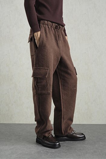 GIESTO Jacquard Patterned Cargo Brown Pants