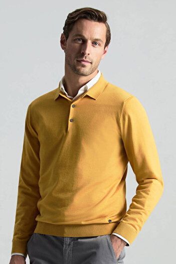 Hemington Merino Yünü Polo Yaka Sarı Triko