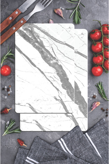 CONCEPT CAM 2-Piece Tempered Glass Cutting Board 20X30 & 25X35 cm |   White Marble Pattern Hygienic Kitchen Chopping Glass