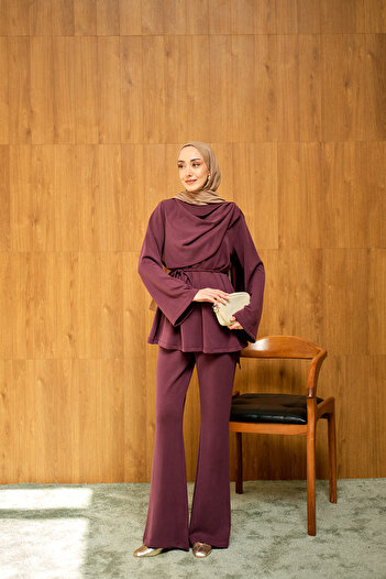 LOCCO Women's Modal Suit with Shawl on the Front, Plum