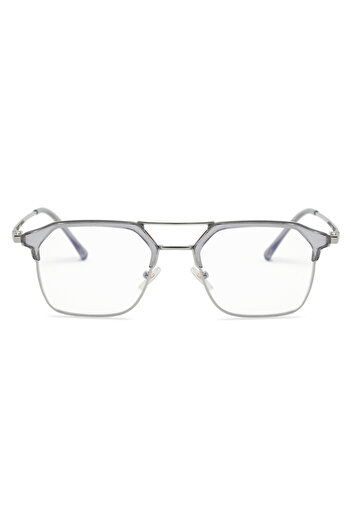 Angel Eyes Grey Transparent Metal Framed Square Retro Unisex Glasses Lightweight, Modern Design, Uv400 Protection