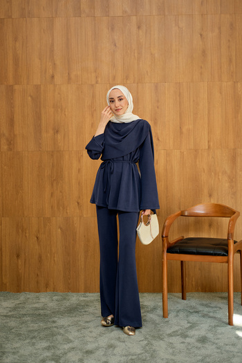 LOCCO Women's Modal Suit with Shawl on the Front, Navy Blue