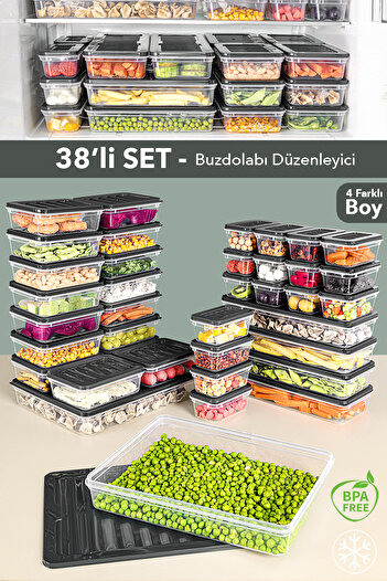 Meleni Home 38-Piece Refrigerator Organizer Set - Microwave-Safe Organizer Freezer Storage Container Anthracite