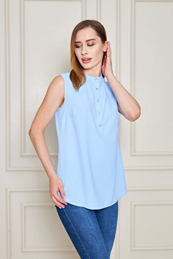 UNIQUE LADY Women's Elegant Blouse with Court Collar and Stone Button Detail - Suitable for Office & Everyday Wear