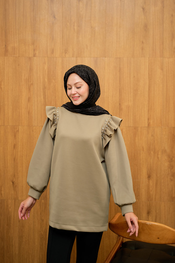 LOCCO Women's Ruffle Detail Stone Tunic Pistachio Green