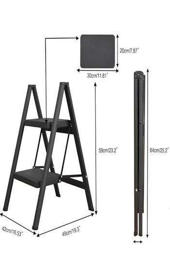 Cady One 2-Step Folding Ladder Portable Ladder 150kg for Home, Office and Kitchen Use (2-Step Ladder)