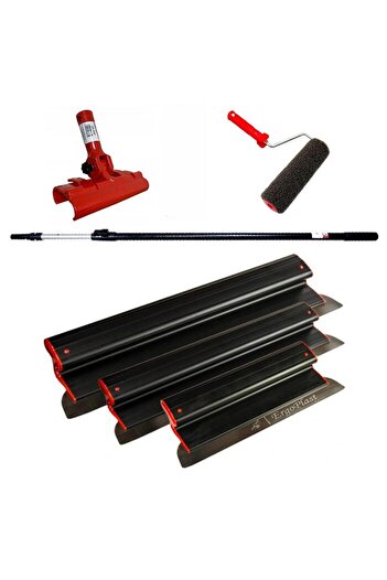 olejnik Set of 3 professional trowels, stainless steel, 40, 60, 80 cm, stand, telescopic handle 1.2-2.2 m, trowel roller