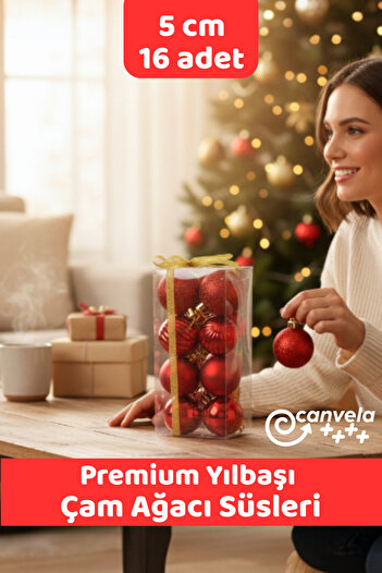 CANVELA Christmas Pine Tree 16 Pieces Luxury Ball Ornaments 5 cm New Year Christmas Pine Tree Balls