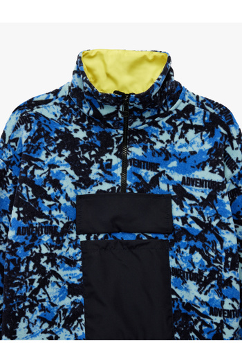 Koton Uzun Kollu Dik Yaka Kapaklı Cepli Desenli Oversize Polar Sweatshirt