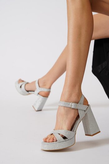 Moda Pie Purpe Cross Strap Evening Dress Women's Shoes Silver Glitter
