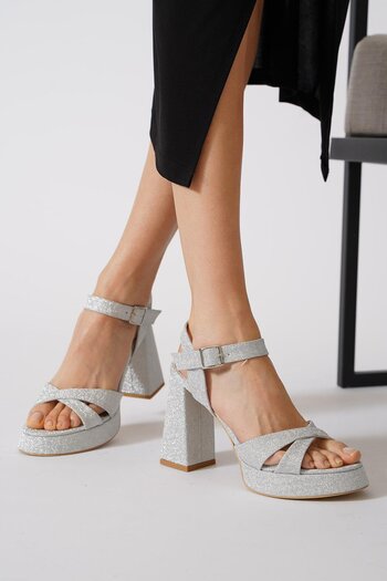 Moda Pie Purpe Cross Strap Evening Dress Women's Shoes Silver Glitter