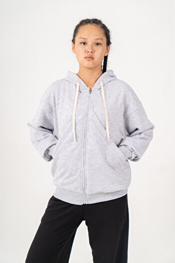 GİYİCEM TEKSTİL Girl's Hooded Three Thread Zippered School Sweatshirt 4536