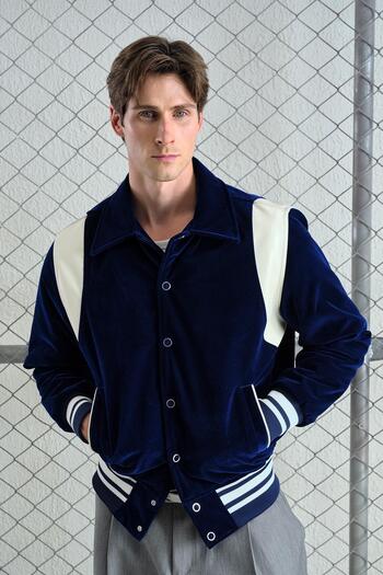 GIESTO Dark Blue Velvet College Jacket